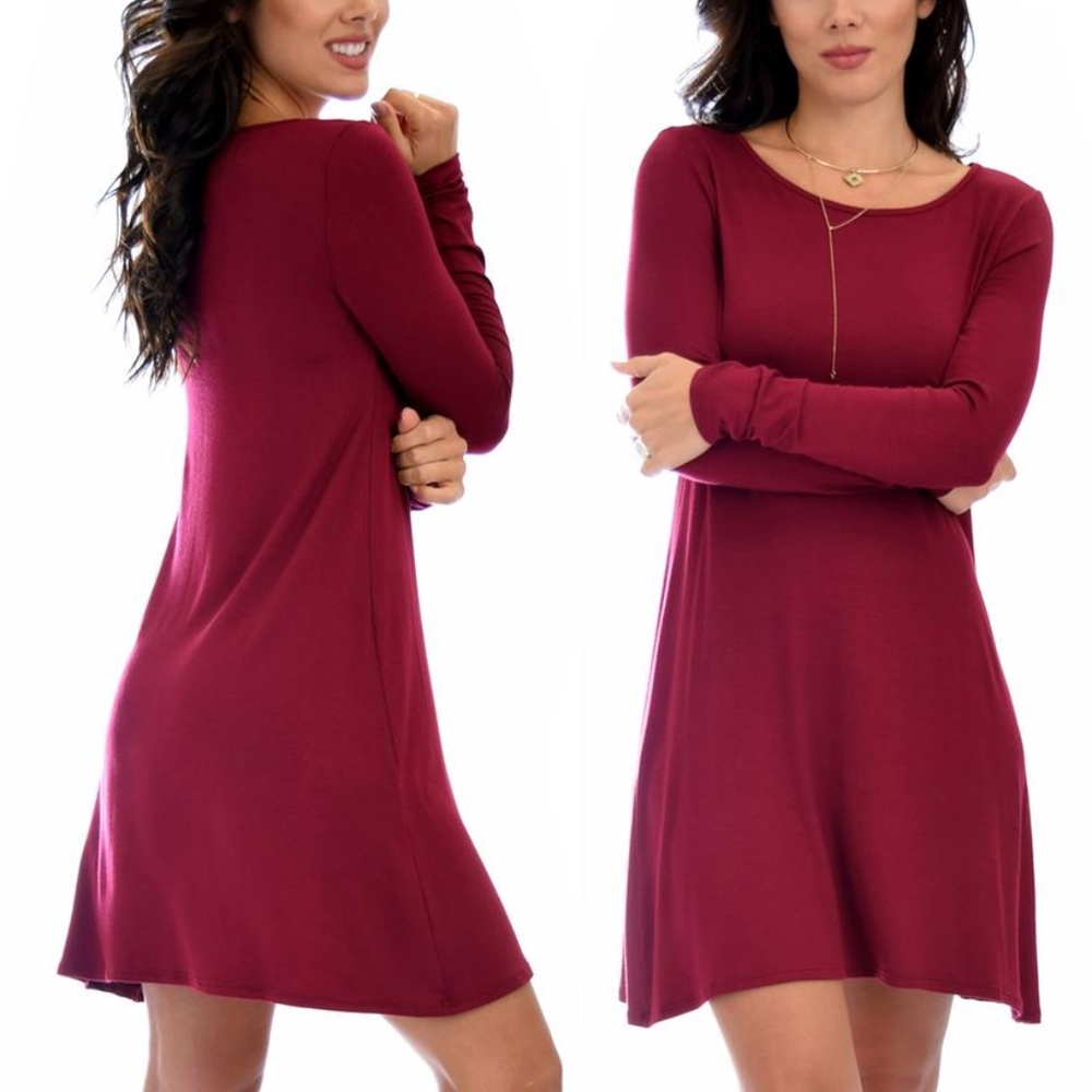 Lyss Loo Burgundy Long-Sleeved Loose-Fitting Dress